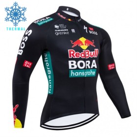 Wielershirt 2024 BORA-Hansgrohe Bull Winter Thermal Fleece - Zwart - Rood